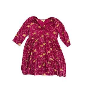 April Cornell Women's Red Floral Print Button Front Mini Dress Size Medium